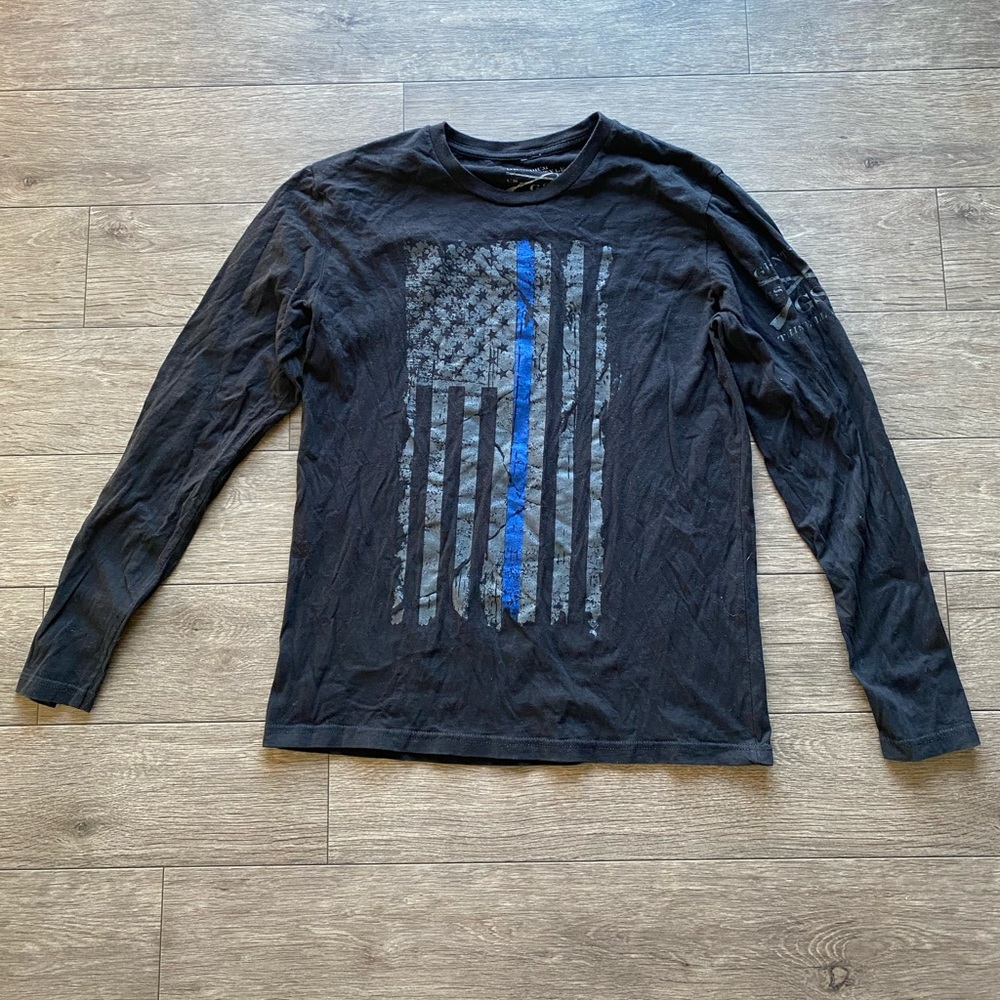 Grunt Style Thin Blue Line Long Sleeve Black Shirt Men’s Medium